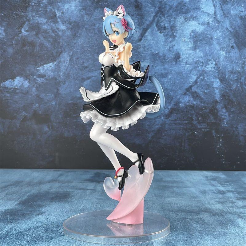 "Anime 'Re:Zero -Starting Life In Another World-' Rem, Rem with Cat Ears Maid Figure, Prize Beauty Handcrafted Display Model"