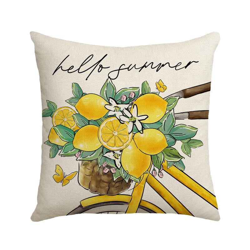 Summer New Style Lemon Small Fresh Printed Pillow Case Simple Sofa Bedside Fruit Linen Waist Pillow