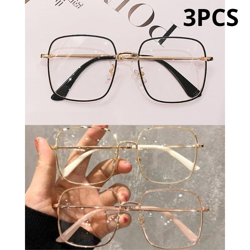 

3Pcs Square Metal Frame Anti Blue Light Radiation Computer Glasses For Women Unsiex Optical Spectacle Eyeglasses +4.0