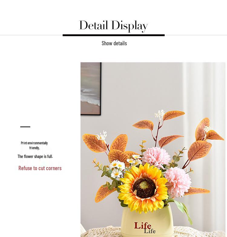 Sunflower Artificial Flower Arrangement - Small Potted Plants & Plastic Bouquets for Living Room and Dining Table Decor