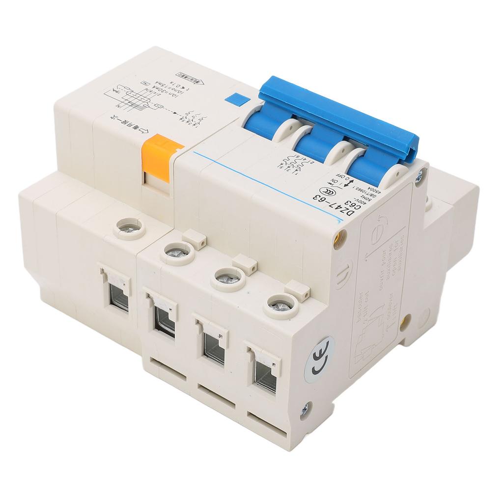 Circuit Breaker 3P and N MCB DIN Rail Mount 4500A Breaking Capacity 400V 63A for Home Office