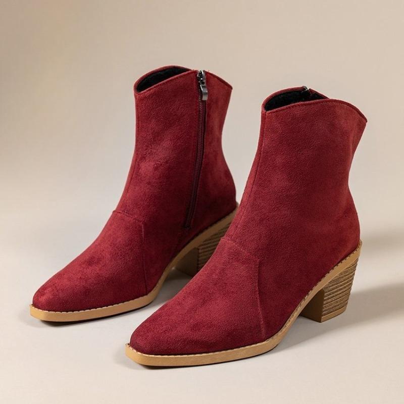 

Взуття великих розмірів, Чоботи на високих підборах з гострим носком для коротких пальців, Жіночі ретро чоботи на товстих підборах, Жіноче взуття 43 бордовий