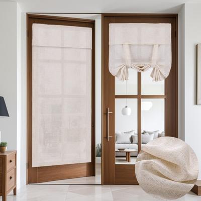 Natural Texture Semi-Blackout Door Curtain Linen Exterior Privacy Screen Self-Adhesive No Drill Installation Woven Interior Partition