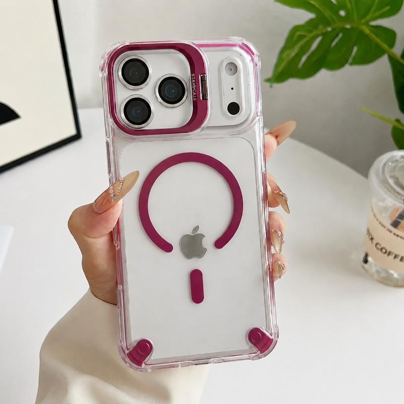 Transparent Acrylic Magnetic Shockproof Phone Case With Camera Lens Stand For Iphone