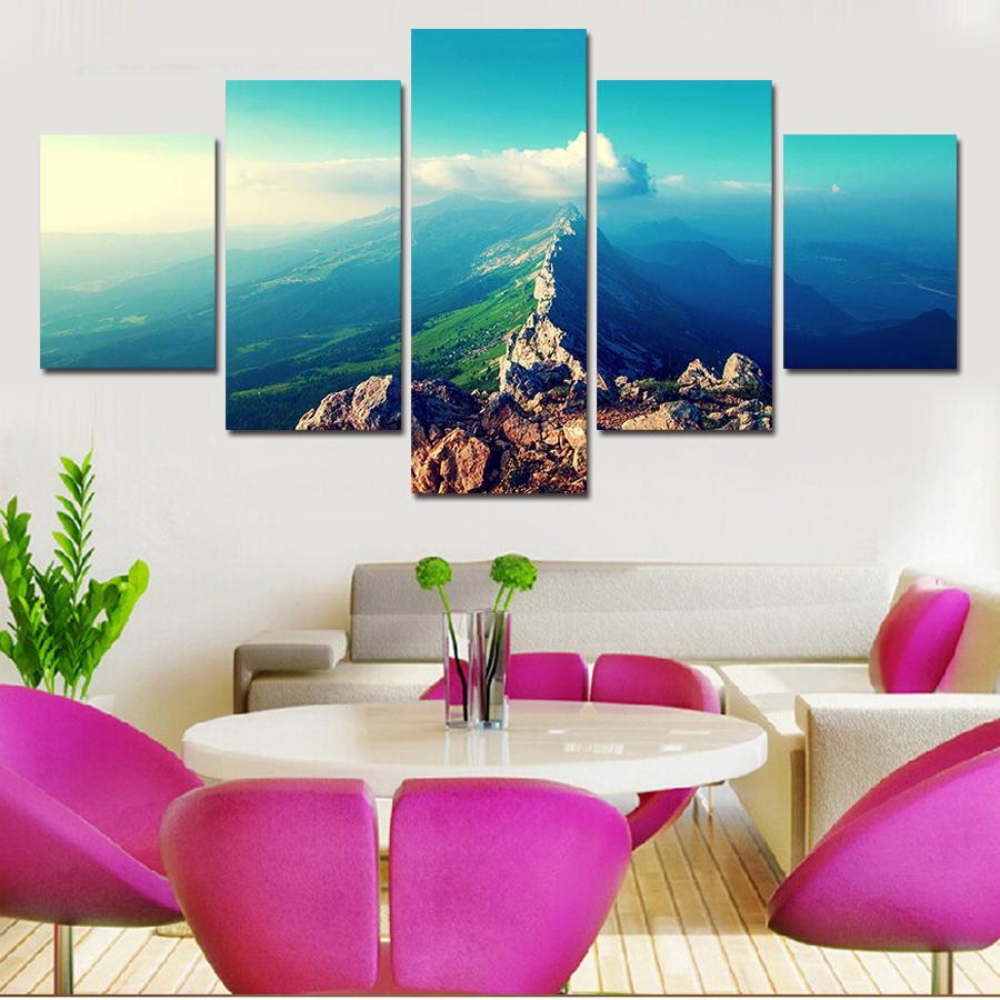 Wall Art Canvas Painting 5 Pieces Popular Clouds And Hilltop Views Modern Picture On Canvas Prints Decor No Frame