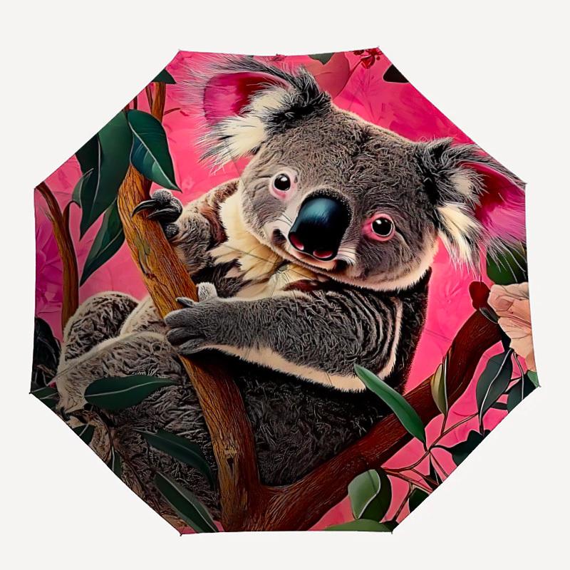 1PC Koala, Eucalyptus Automatic Folding Umbrella, Portable & Foldable Design with 8 Ribs, 87