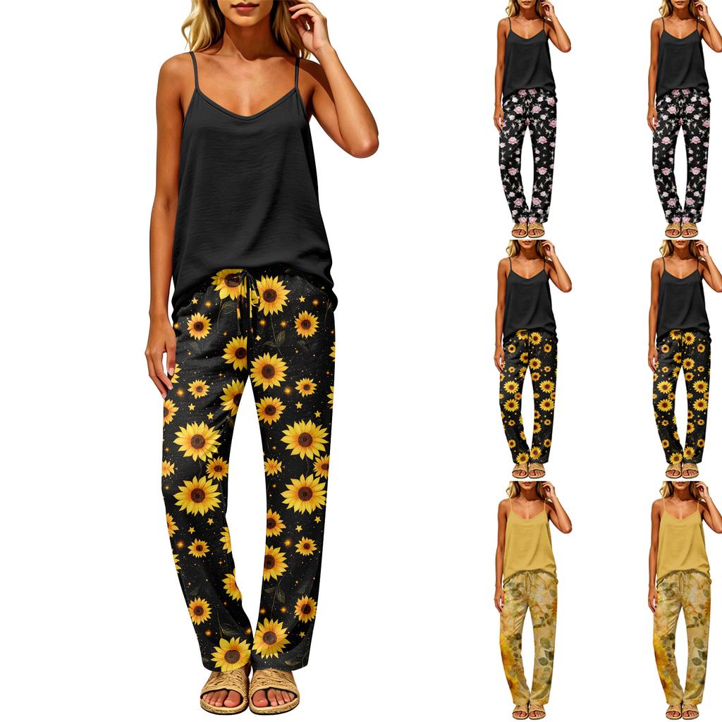 Women's Color Backless Sleeveless Pullover Top & Elastic Waist Pants Set, Casual Loungewear