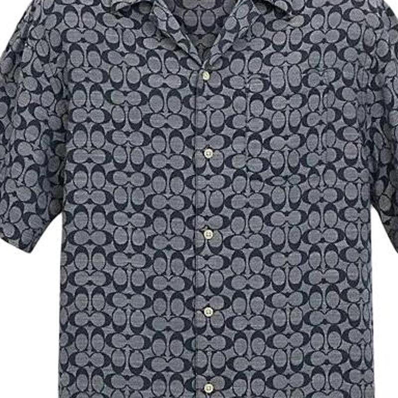 Coach SS24 Printed Single-Breasted Cuban Collar Short Sleeve Shirt Men shirts Blue C7812-BLU