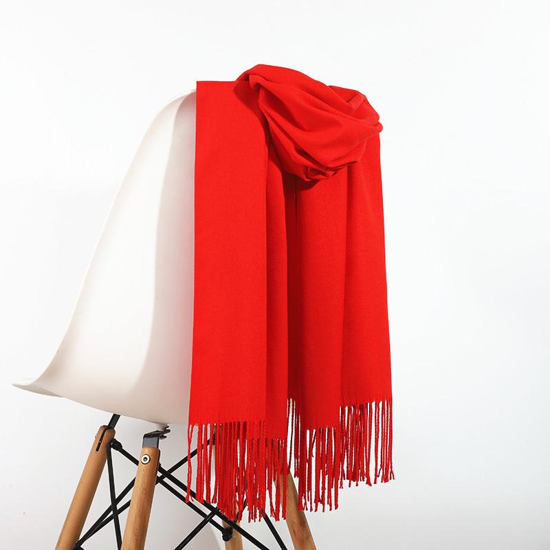 Großer roter Schal, hochwertiger und vielseitiger Woll-Kaschmir-Schal für Damen, Winterschal im koreanischen Stil, einfarbig
