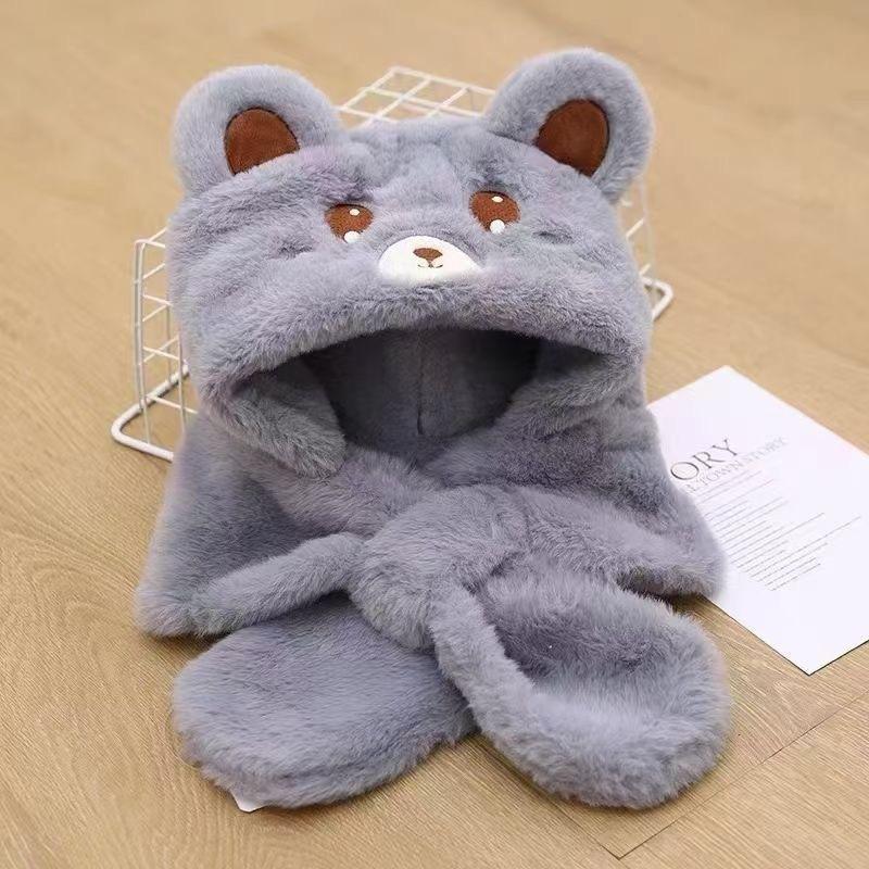 

Autumn and winter warm children women and men cute hats and scarves integrated baby thickened cartoon ear protection girls versatile
