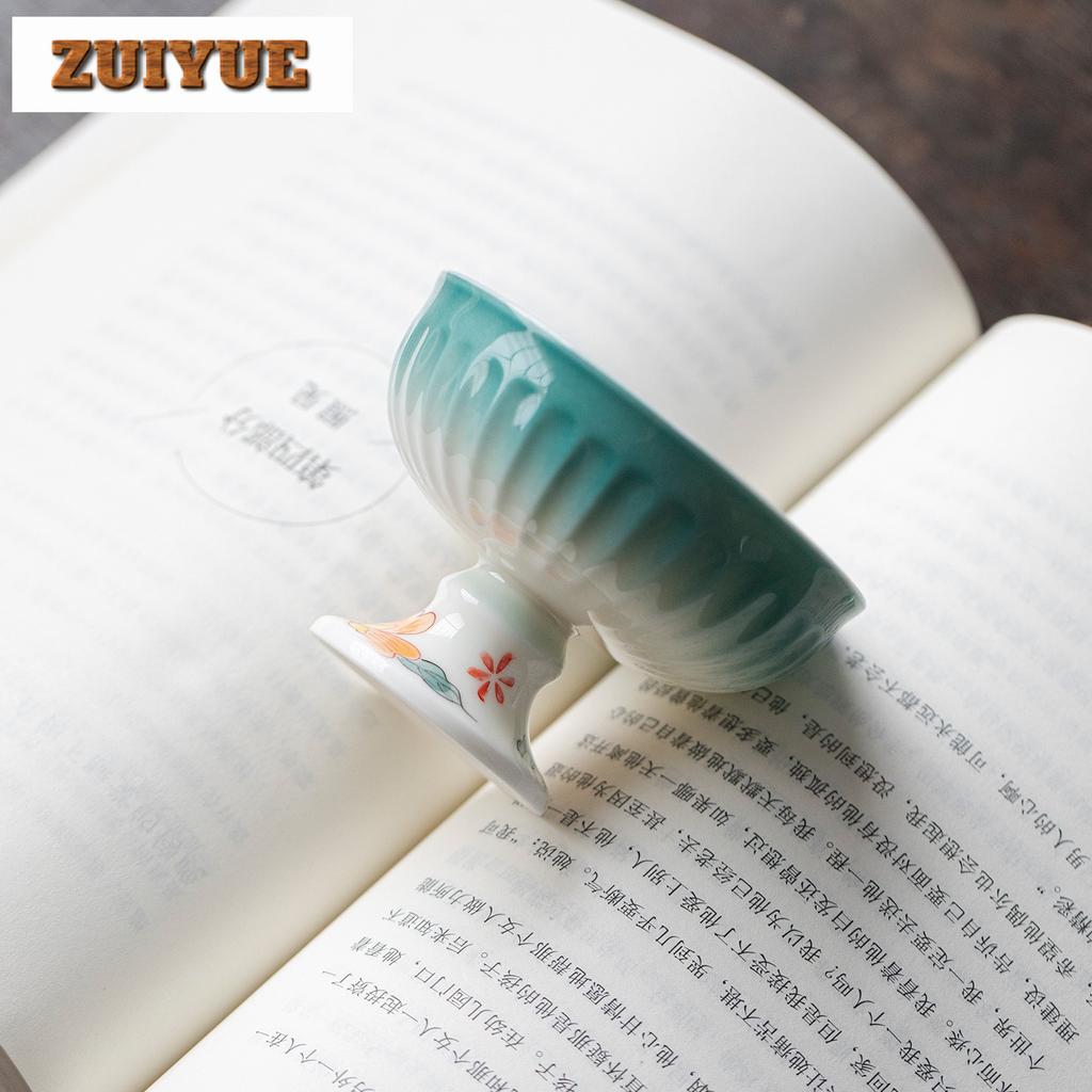 80ml Hand-painted Flowers High Foot Teacup Creative Tea Bowl Tea Cup Set Tea-tasting Meditation Cup Chazhan Master Cups Tea Set