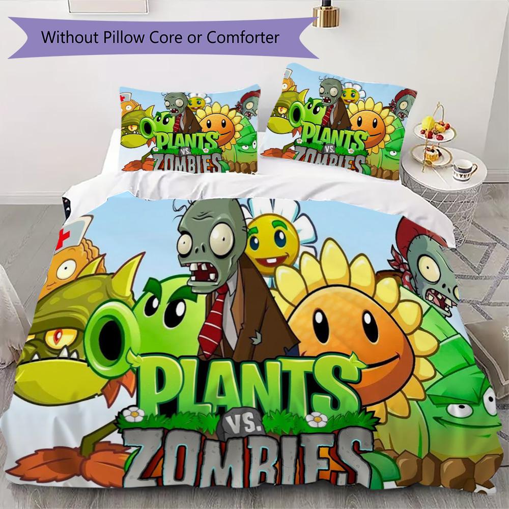Plants Vs. Zombies Pattern Pattern Bedding,Quilt Set Quilt Cover Pillowcase Home Birthday Gift (1*duvet Cover+2*pillowcase,without core)XSJT0917559