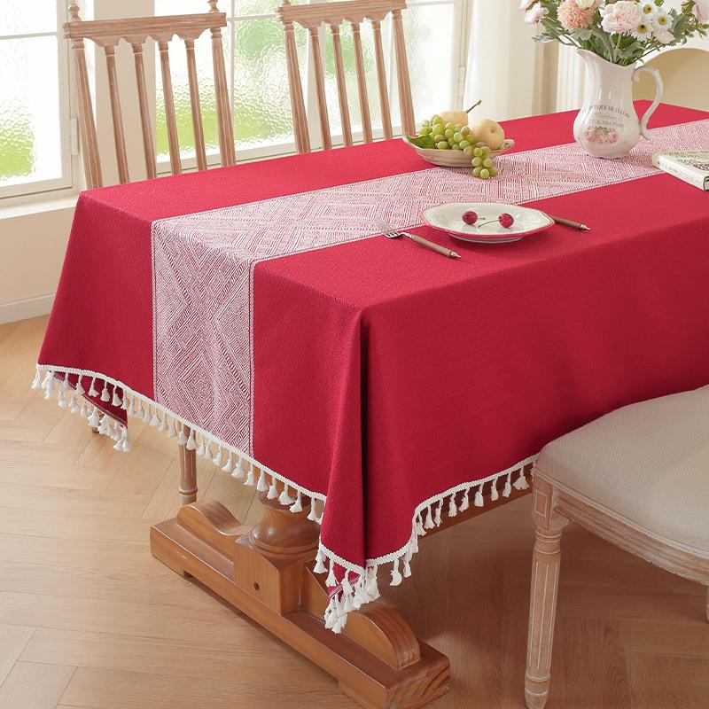 Nordic Light Luxury Tablecloth Imitation Cotton And Linen Fringed Long Dining Table Cloth Coffee Table Christmas Dust Tablecloth Mat