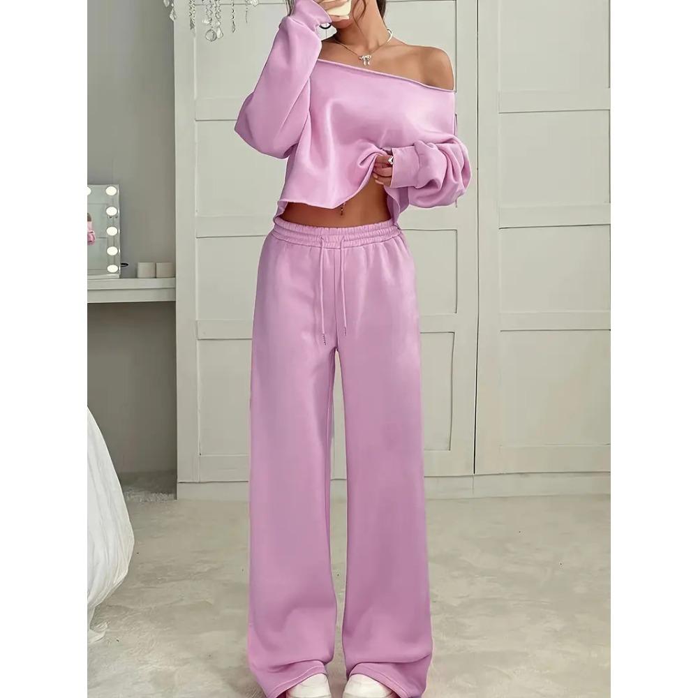 New Autumn and Winter Casual Loose Round-neck Long-sleeved Sweatshirt and Long Pants Set for Women