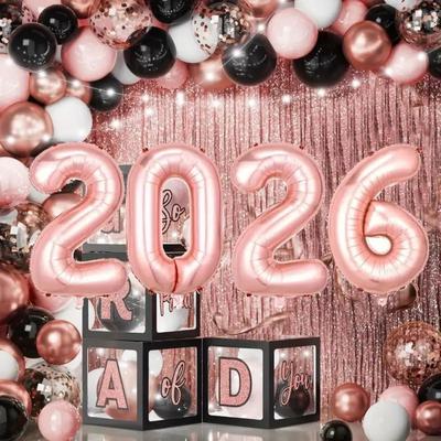 Happy New Year 2026 Alphabet Balloons Inflatable Holiday Ornaments Colorful Foil Balloons Party Supplies New Year Decoration