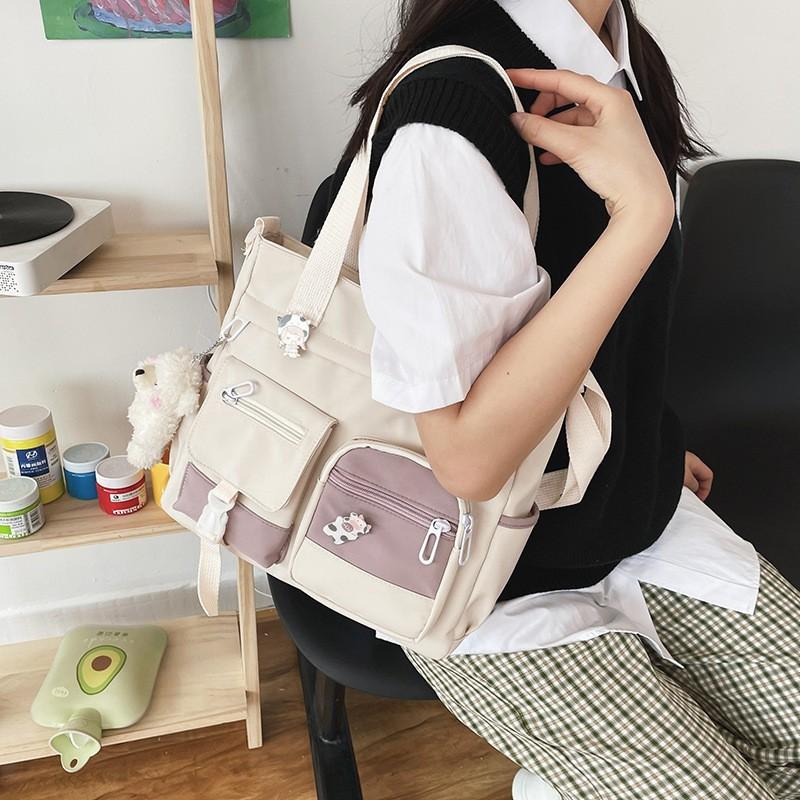 Versatile Girl Student Color Blocking Large Capacity Shoulder Bag