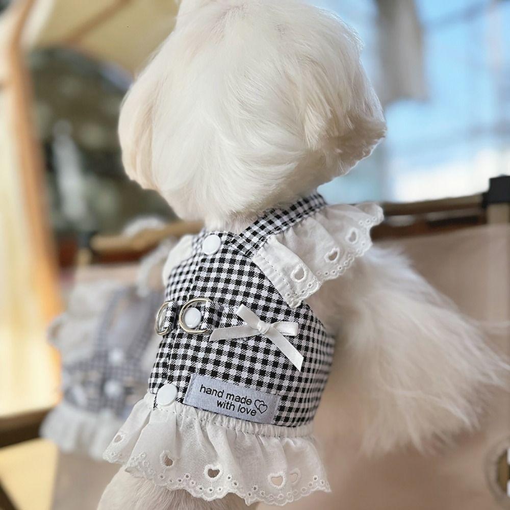 Cotton Pet Suspender Skirt Grid Breathable Cat Dog Princess Dresses Traction Buckle Pastoral Style Two Leg Dress Clothes Cat Dog