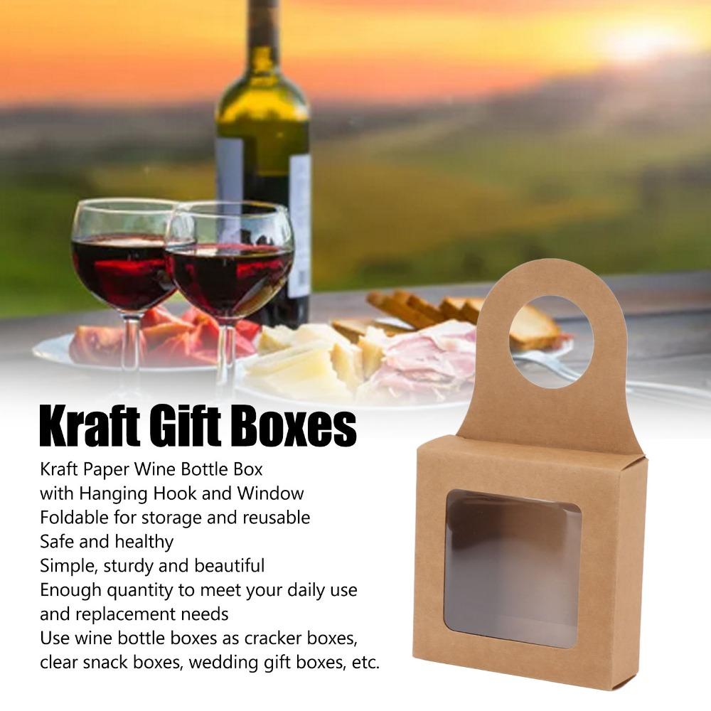25PCS Hanging Kraft Paper Wine Bottle Box Hanging Hook Gift Box Bottle Hanger Box For Gifts