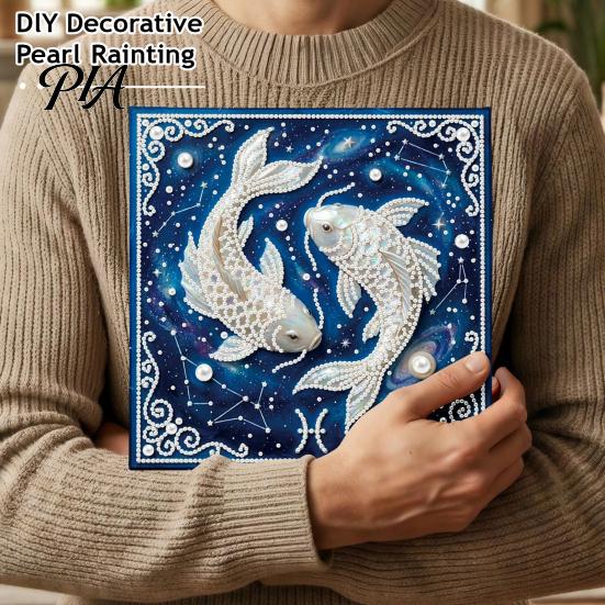 Beginners Faux Pearl Painting Kit DIY Kit, 12 Constellation Rhinestone Art Set for with Wooden Frame Adults Beginners, Handmade Fake Wall Decoration