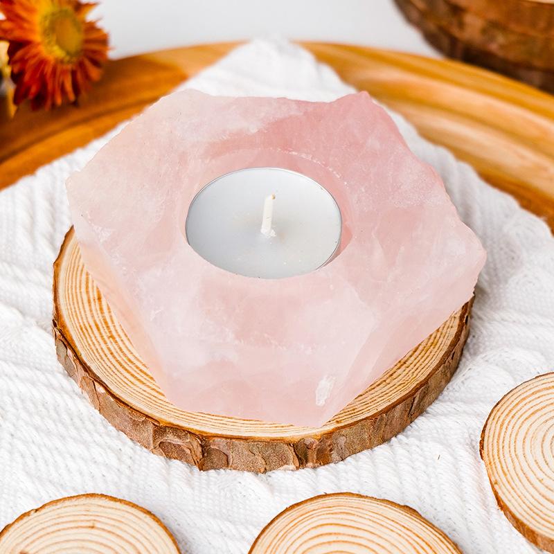 Natural Crystal Candle Holders Home Crystal Decorations Incense Holder with Green Fluorite Base Aromatherapy Ornament (Pink,10*10CM)