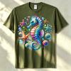 Rainbow Seahorse Starfish Seashell Ocean Graphic Unisex Cotton Tee Beach Sea Life Summer Vacation Casual Basic Apparel Wear Top