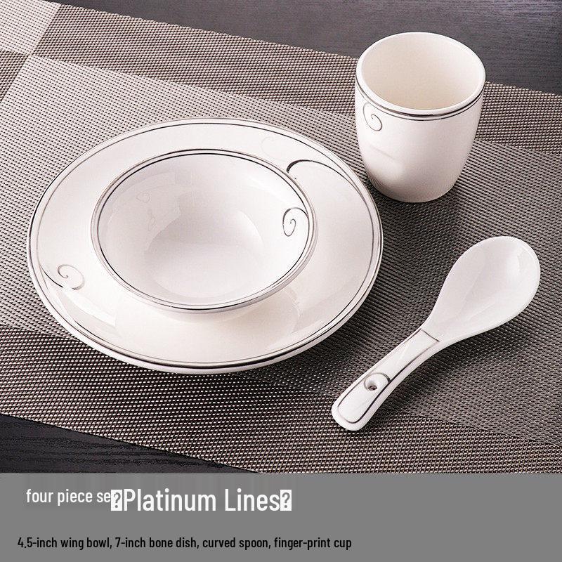 Elegant White Gold Line Ceramic Dinnerware Set