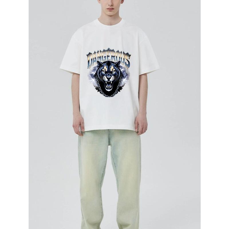 Schwarzes T-Shirt Mit Panther Und Gefährlicher Textgrafik Für Freizeitkleidung