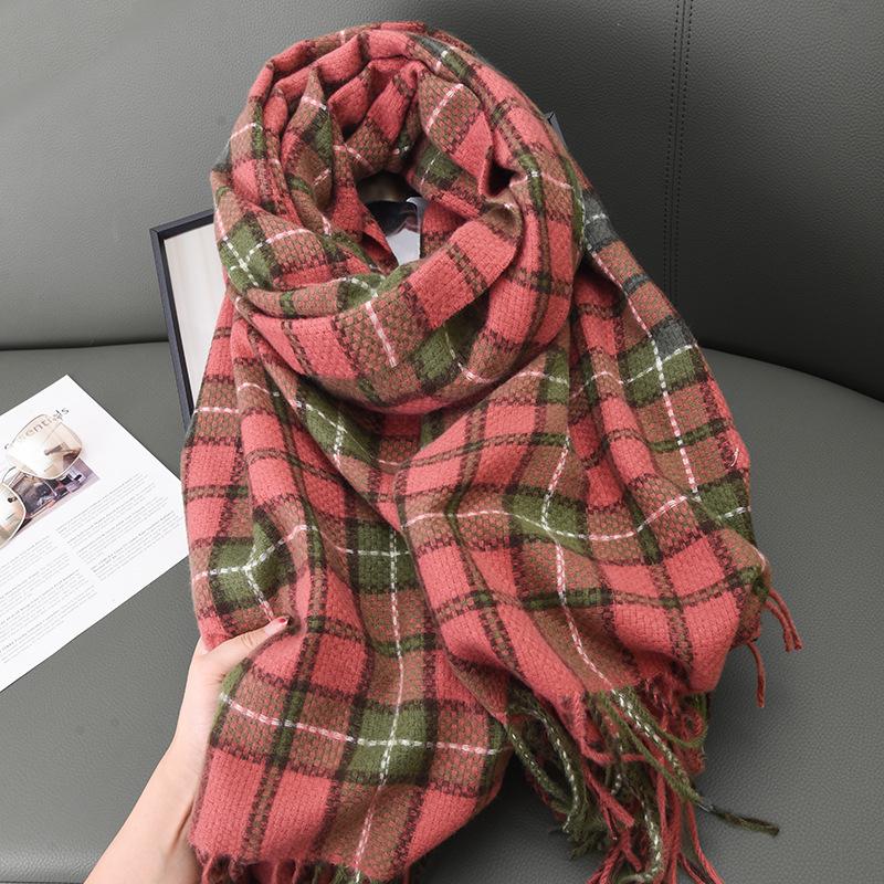 Woven Field Grid Scarf Cashmere Fringed Shawl Autumn And Winter Premium Sense Thickened Scarf