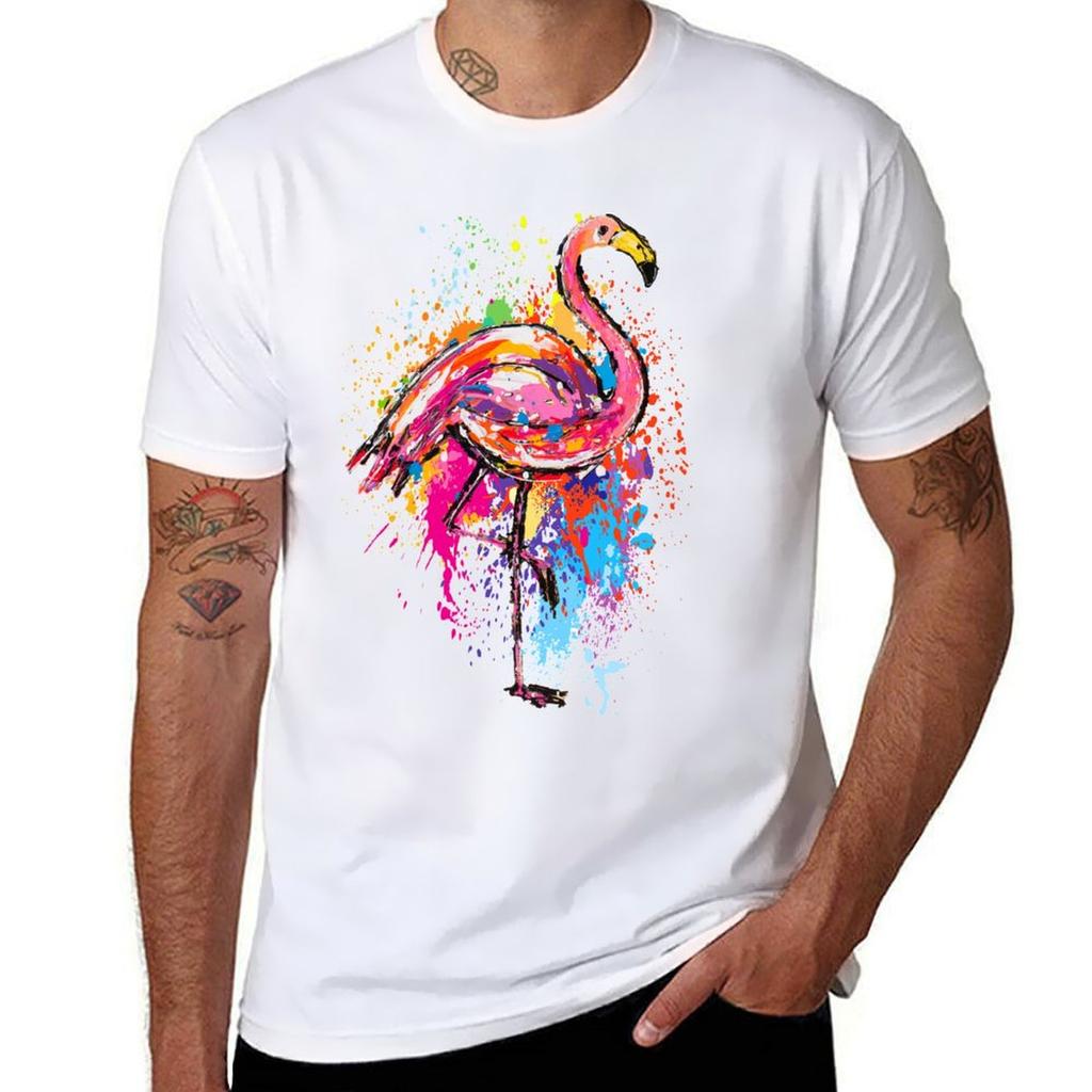 Colorful Flamingo White Tshirt Quick Dry Outdoor Sports Tshirt