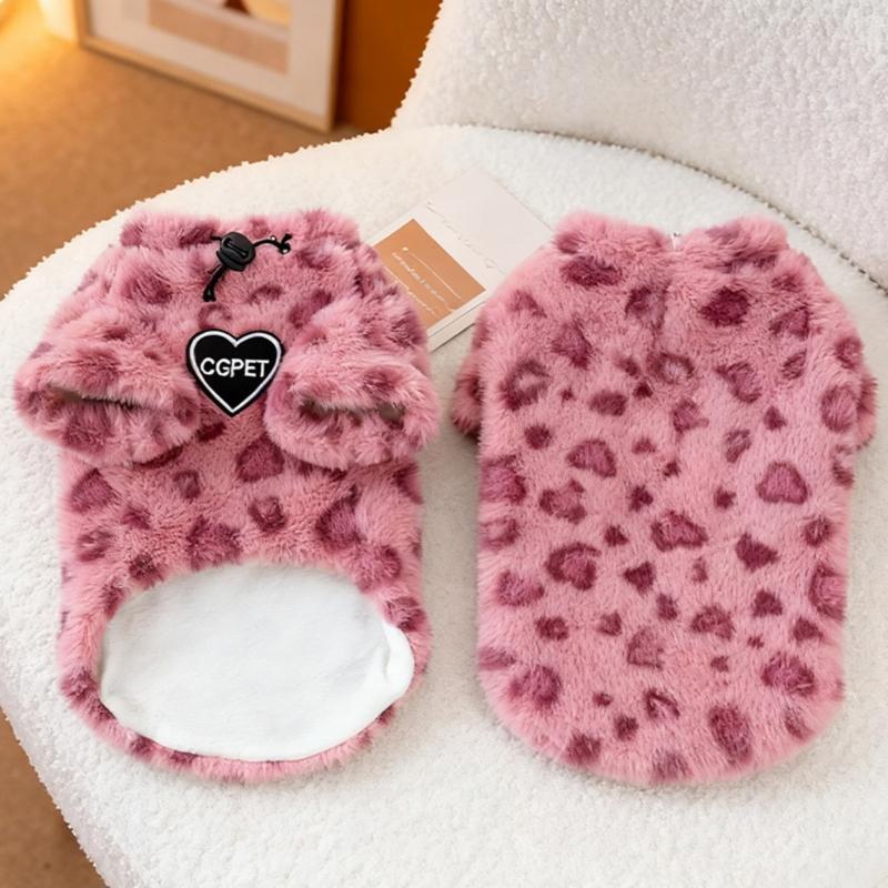 Soft Plush Cats Sweater Leopards Pattern Pet Outfit for Gentle Wear and Winter Warmth Protecting