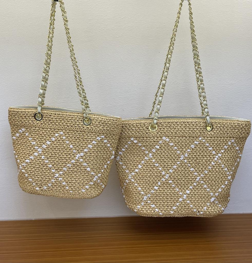 Chain Straw Bag Large Capacity Tote Bag Women's Relaxation Seaside Vacation Wind Woven Bag Shoulder Large Bag