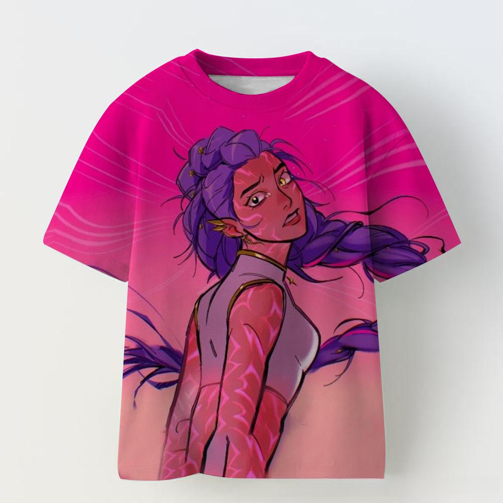 KPOP Demon Slayer Collaboration 3D Digital Print Summer Girls' Casual Fashion Round Neck Short Sleeve T-Shirt Parent-Child Outfit