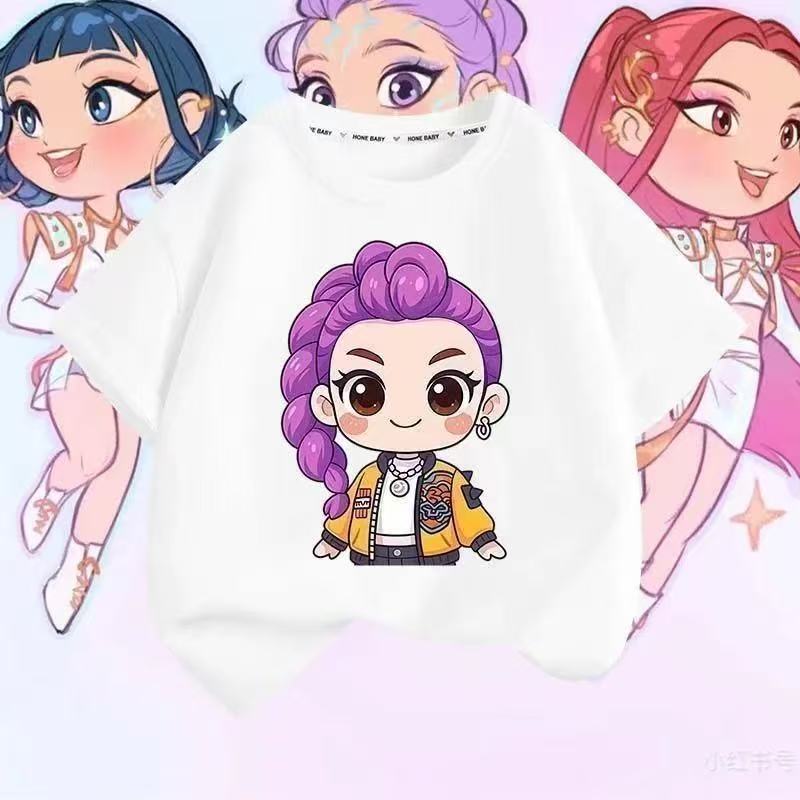 School Girls Pink Purple Sumer T-shirt Outdoor Leisure Anime Girl Clothes Summer Tee Tops