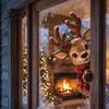 Peeking Christmas Window Decor Vintage Decor, 3D Carved Santa Reindeer Holiday Themed Party Ornament with Hidden Suction Cup, Glass Decoration