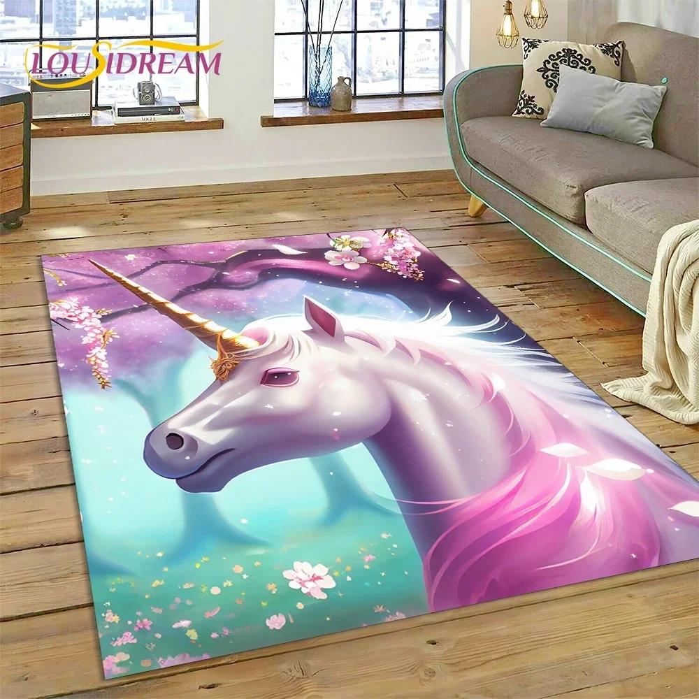 3D Cute Dream Unicorn Cartoon Girl Carpet Rug for Bedroom Living Room Home Sofa Decoration,Children Game Large Decor Floor Mat