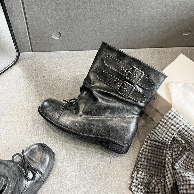 New Retro Ankle Boots, Pleated Ankle Boots, Versatile Boots, Women s Shoes 35
