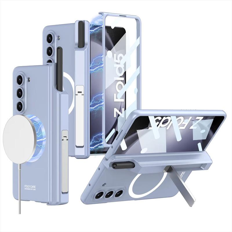 For For Samsung Galaxy Z Fold 7 6 5 4 3 5G Case Magsafe Wireless Charging Magnetic Hinge Pen Holder Stand Screen Protect Film Cover