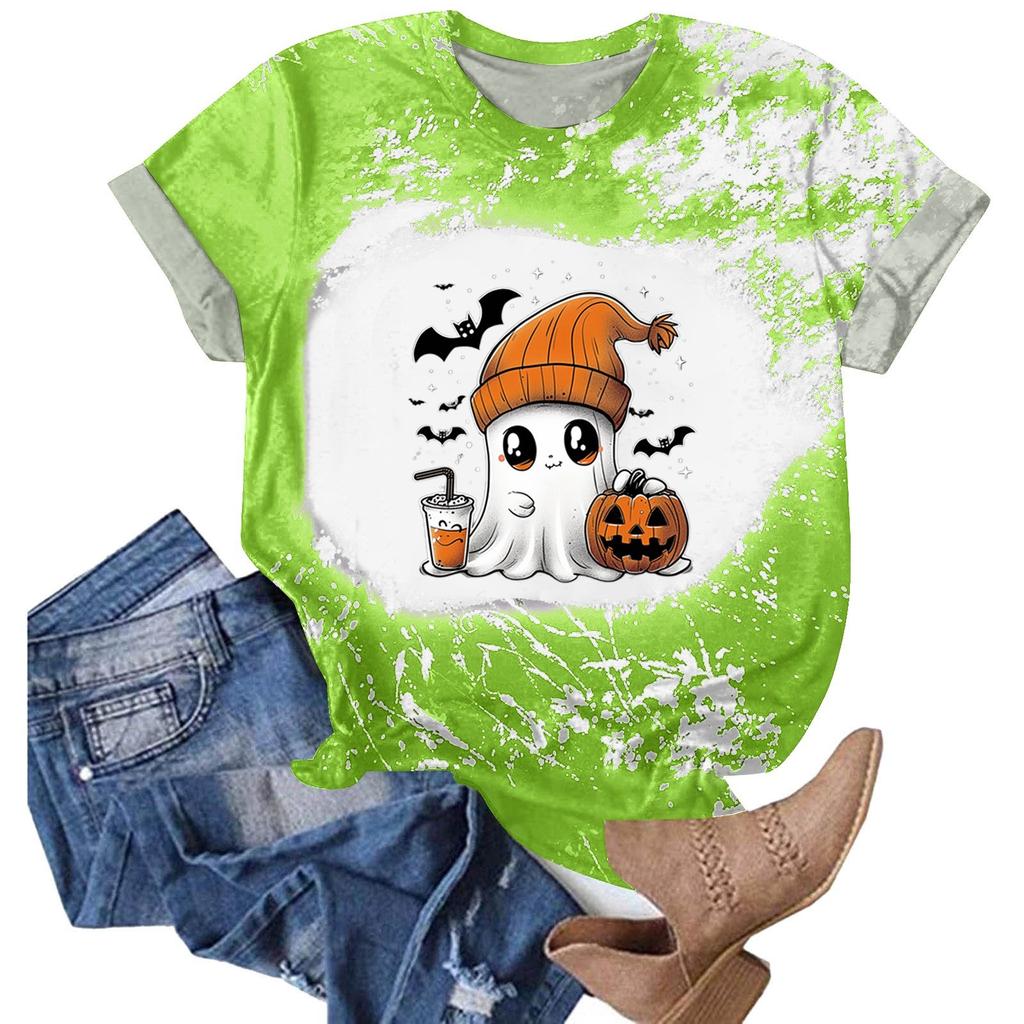 Halloween Shirts for Women Cute Shirt Fall Tshirt Gradient Graphic Tees Casual Short Sleeve Tops