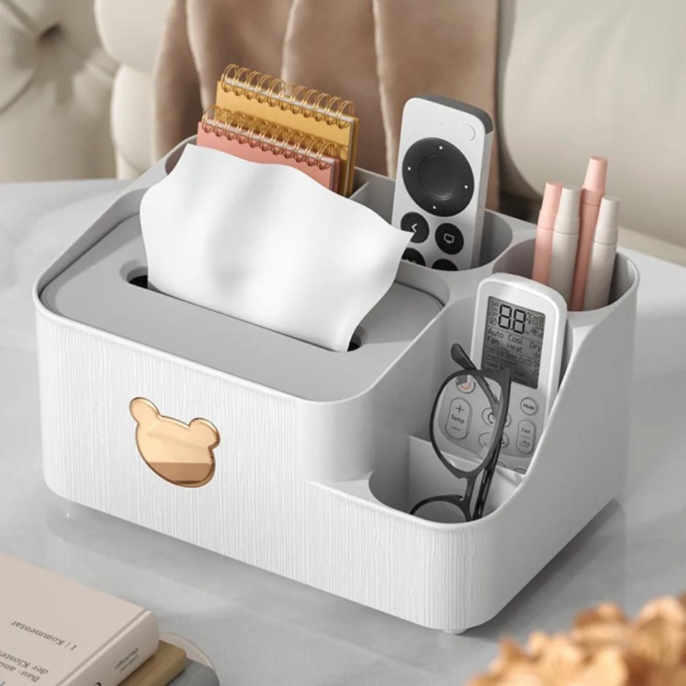 Household Tissue Storage Box Desktop Cartoon Little Bear Paper Boxes Phone Holder Design Tissue Box Divided Storage Paper Boxes