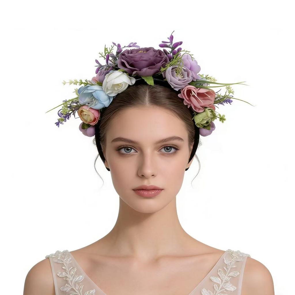 New creative simulation flower headband super fairy wedding party flower head buckle bride vacation photo headgear women