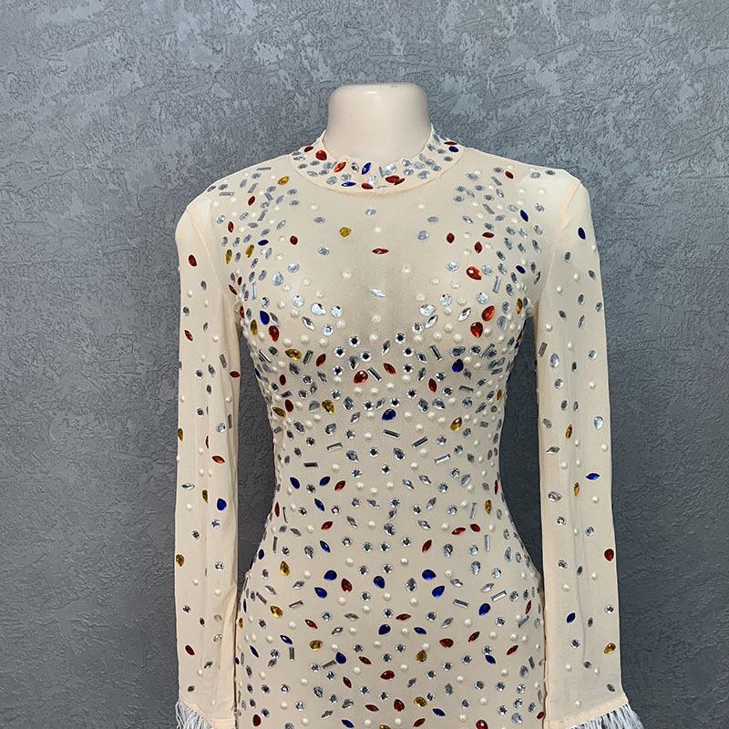 Elegant Rhinestone Mesh Slim-Fit Dress