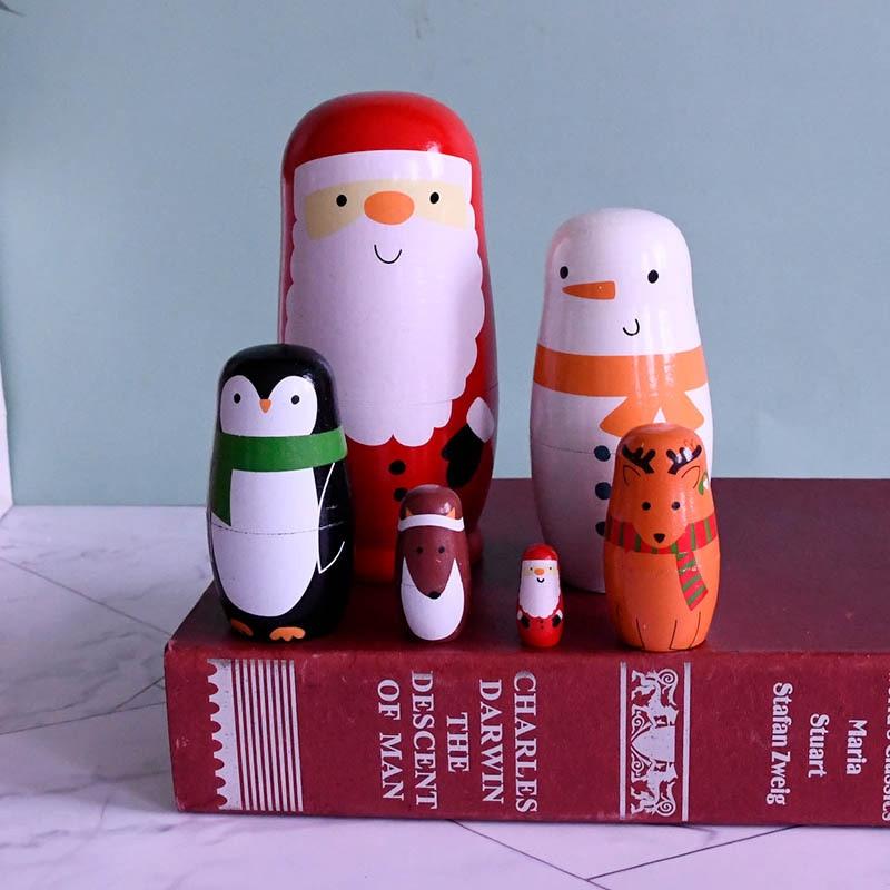 Wooden Christmas Santa Claus Nesting Dolls 6 Layers Of Handmade Home Decor And Gifts