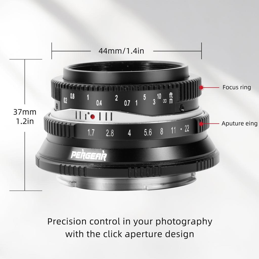 Pergear 25mm Large Aperture Manual Camera Compact and Ideal for Everyday Street and Landscapes F1.7 APS-C Lens, Lightweight, Photography, Portraits,
