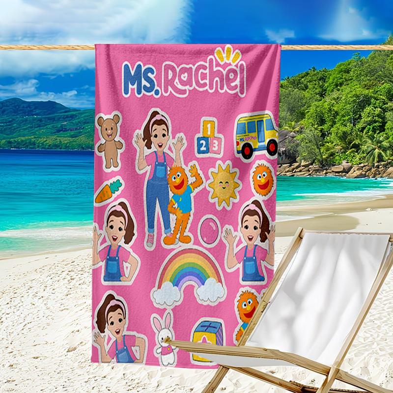 1pc Ms Rachel3 Beach Towel, Beach and Seaside Swimming Pool Equipment, Fashion Pattern, Rectangular, Travel Essentials