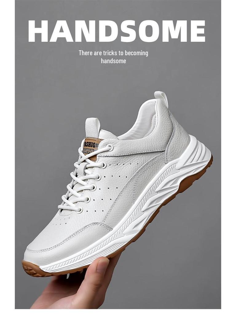 Chaussures de skate homme automne 2025 en cuir respirant - Baskets décontractées à lacets polyvalentes