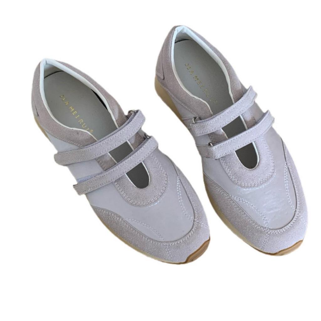 New Women's 2025 Genuine Leather Velcro Trainers: Thick Sole, Breathable, Versatile, In-Stock Casual Shoes