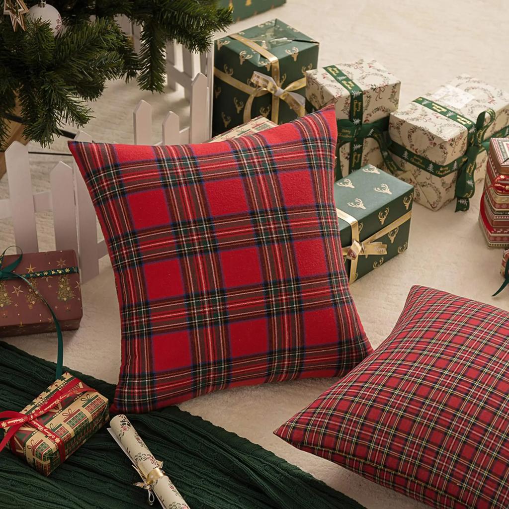 45X45Cm Christmas Pillow Cases Checkered Cushion Cover Decorative For Sofa Plaid Woven Pillowcase For Festive Party Occasions