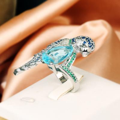 Anillo de Personalidad de Lujo Temperamento Moda Diamante Azul Brillante Eurn Popular Loro Pájaro de Pico Grande