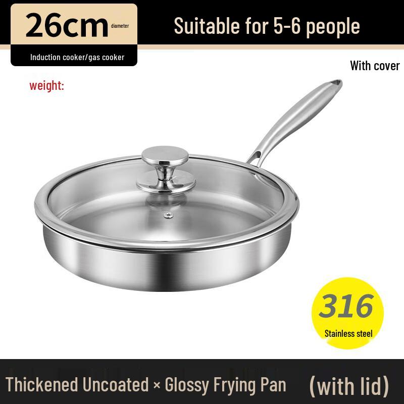 Wutuo 28cm 316 Edelstahl Unbeschichtete Bratpfanne