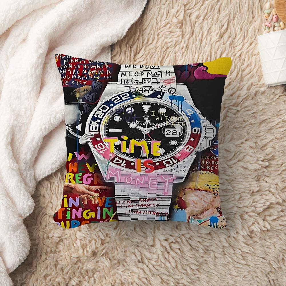 Time Is Money Watch Street Graffiti Pillow Cover Design Cushion Cover Decor Holiday Decorati